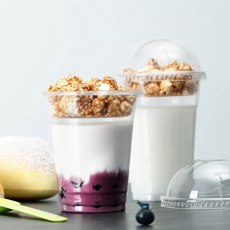 Custom Logo Printed Cold Coffee Drinking Clear 12oz 16oz 20oz 24oz Pet Transparent Disposable Plastic Cup with Lid