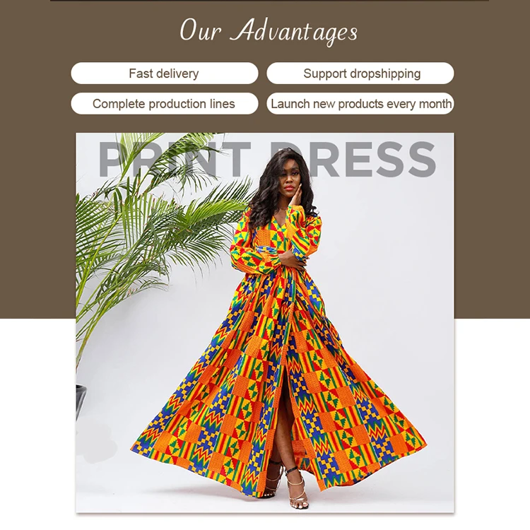 wholesale manufacturer Wax Printing Dresses Long Sleeves Kente infinity  Plus Size African clothing for women dresses
