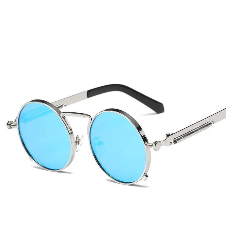 Wholesale Round Steampunk Men Women Coating Mirrored Vintage colorful Lenses Sunglasses