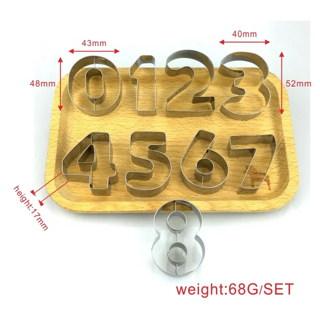 
Stainless Steel Kids Baking Set Numbers Cookie Cutter set , 0-9 Number Shaped Cake Mold Digital Cake Mold 