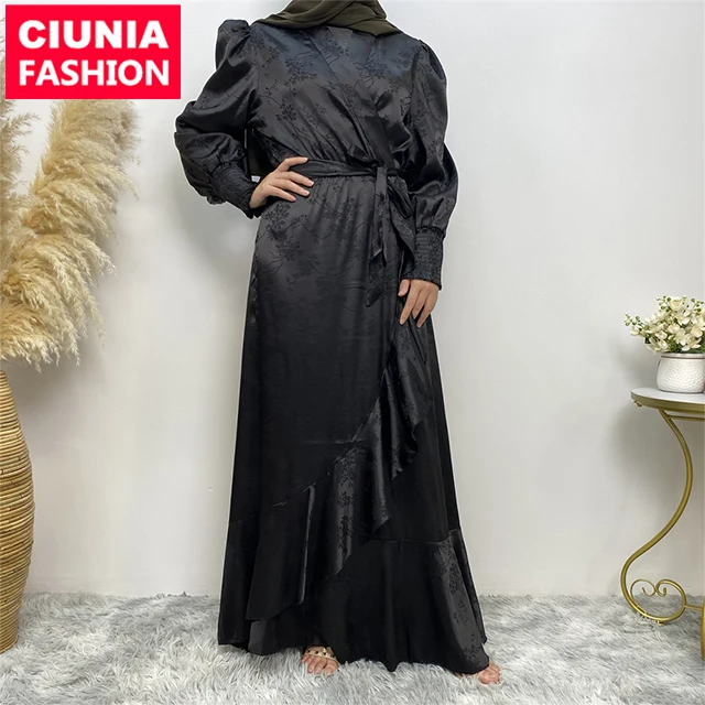 6572# Fashion Satin Muslim Shirt Dress Islamic Clothing Muslim Dresses Quality Casual Summer Dresses Dubai Turkey Islamic