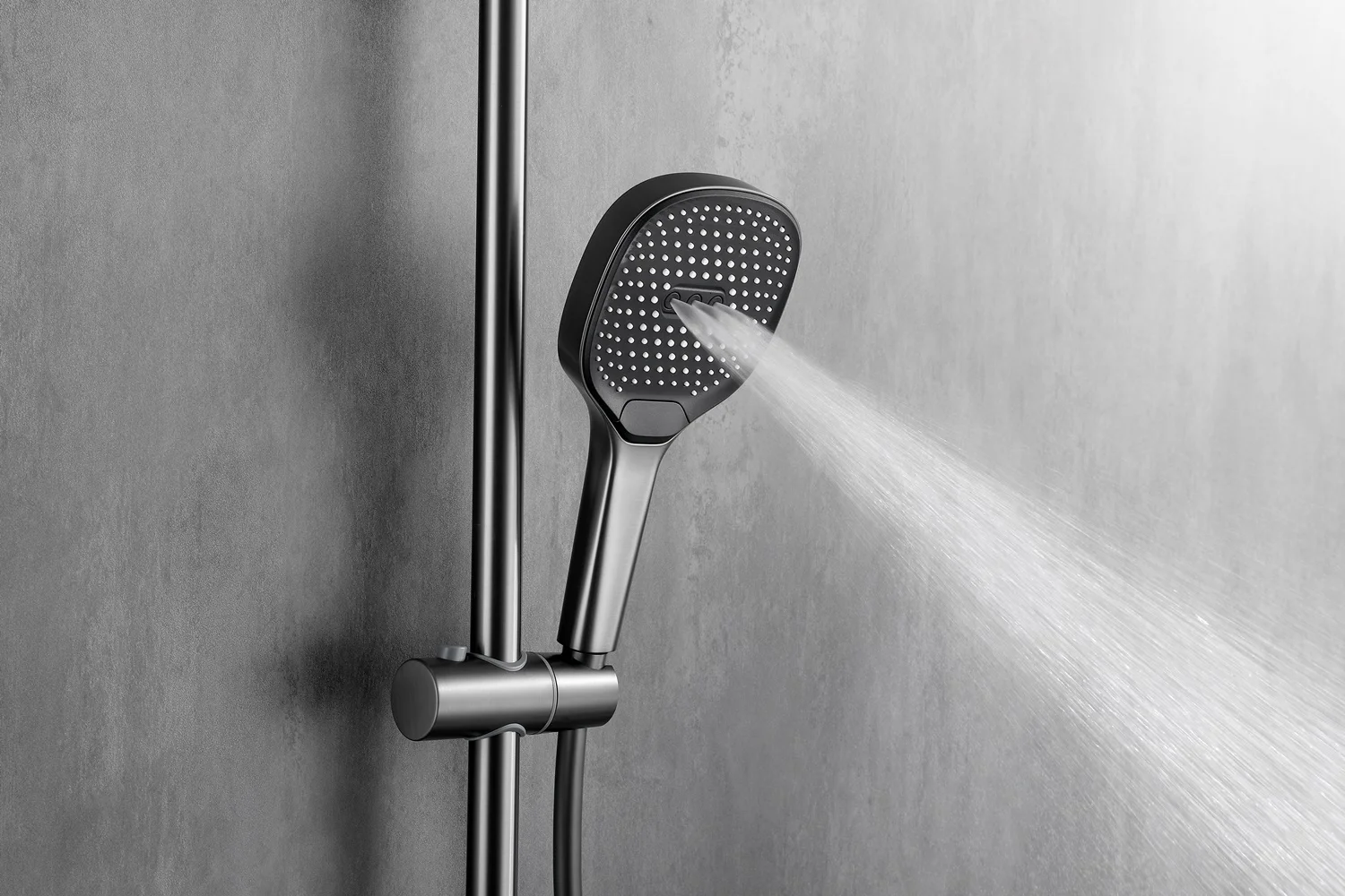 Hot sales piano style new design push button control 4 functions gun metal grey shower set with temperature show