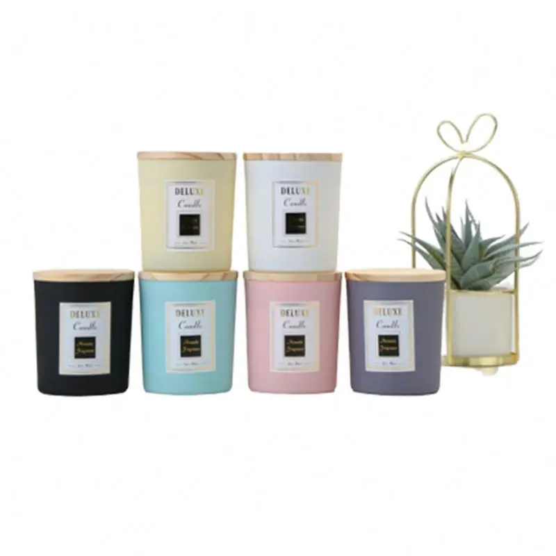 Custom Luxury Empty Geschenk Kerzen Black Frosted Glass Candle Vessels Holders Jars Tumblers For Candles With Wooden Lid