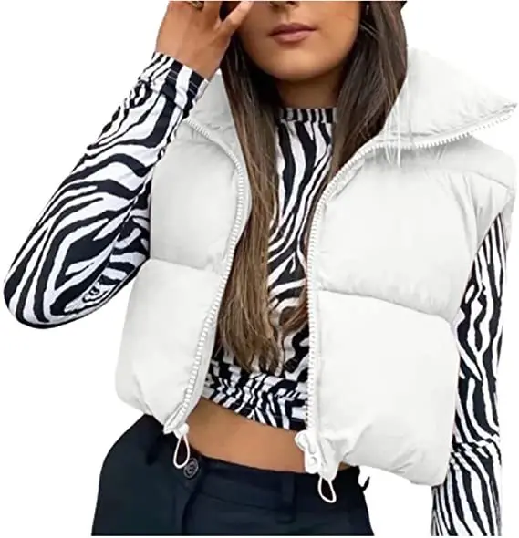 women cropped jackets puffer vest for winter warm ladies jackets zipper up coats solid blank custom clothing
