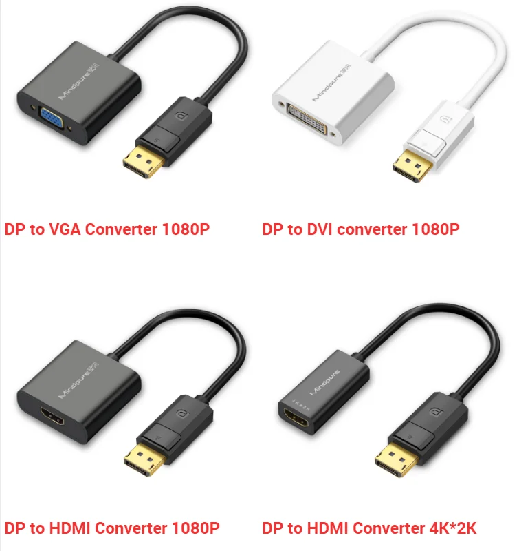 Mindpure 1080p 4K Display port male to female Displayport DP to VGA/HDMI/DVI adapter converter for desktop computer graphics