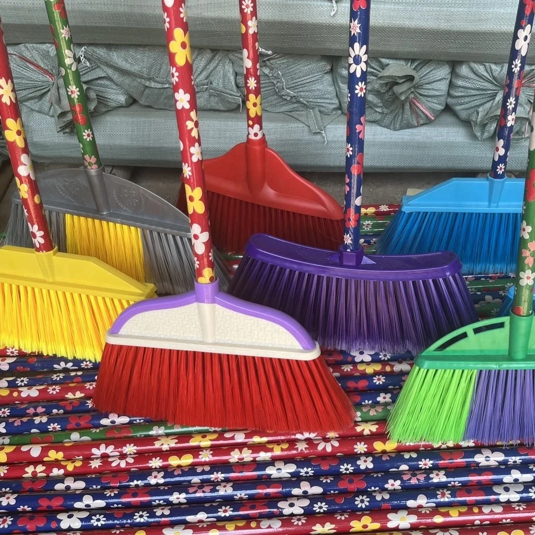 Soft Plastic Broom Set With Wooden Broom Stick Mop and Broom Head Dustpan for Household Use