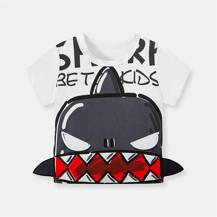2022 children 3D cartoon shark top clothes short sleeve baby toddler cotton t shirt kids boys