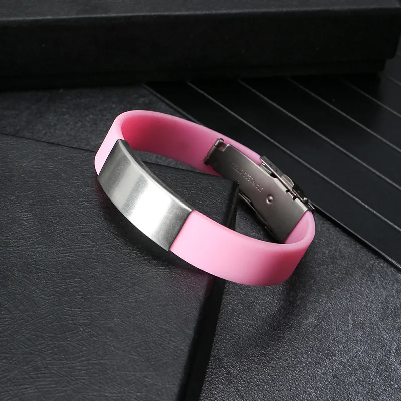 Environmentally Friendly Custom Ajustable Belted Bangles Colourful Carve Silicone and Stainless Steel Letter Bracelet