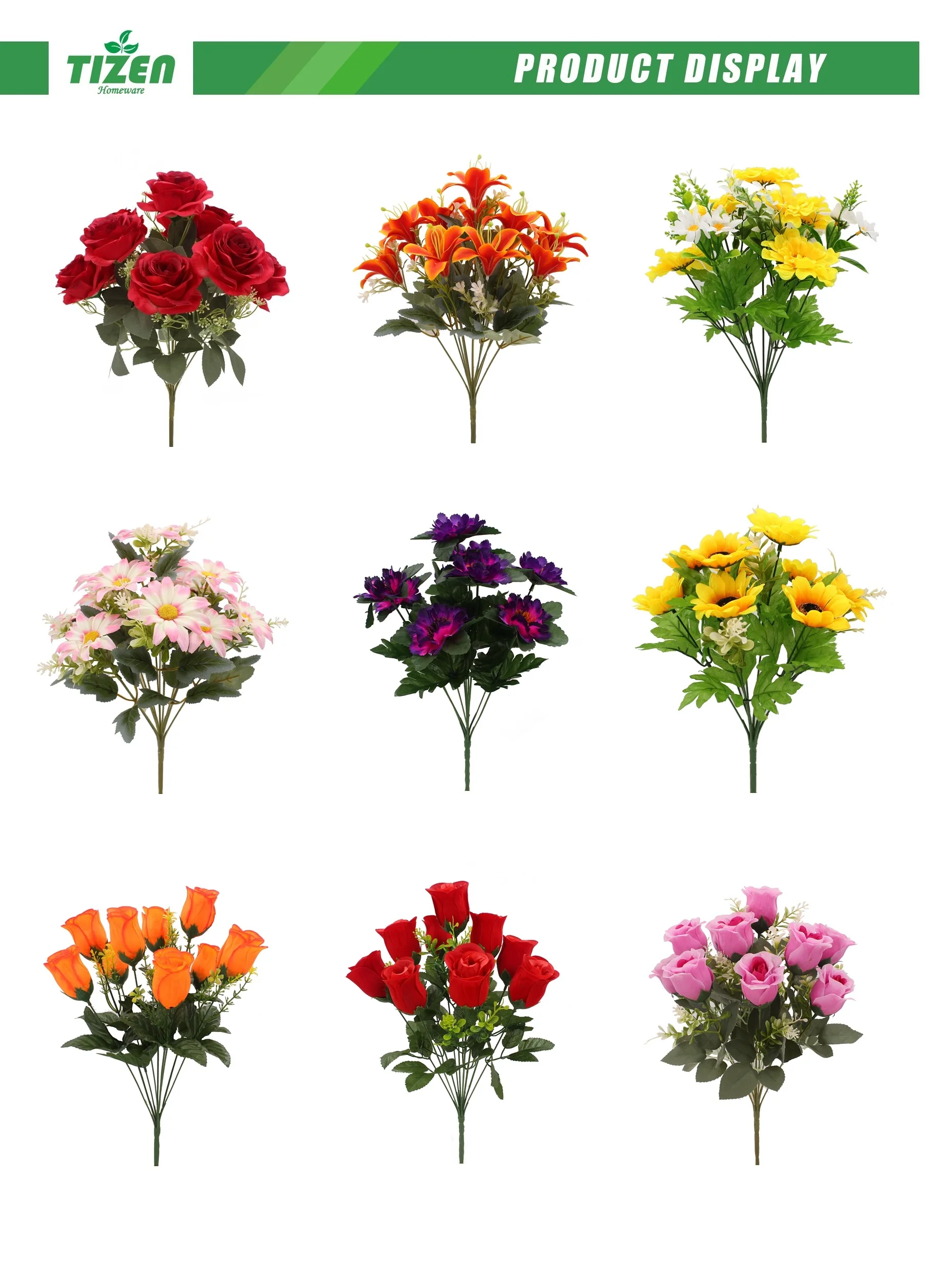 Tizen High Quality Natural-Like Flores Artificial Flowers Artificial Galsang Flower Spray Door Decoration