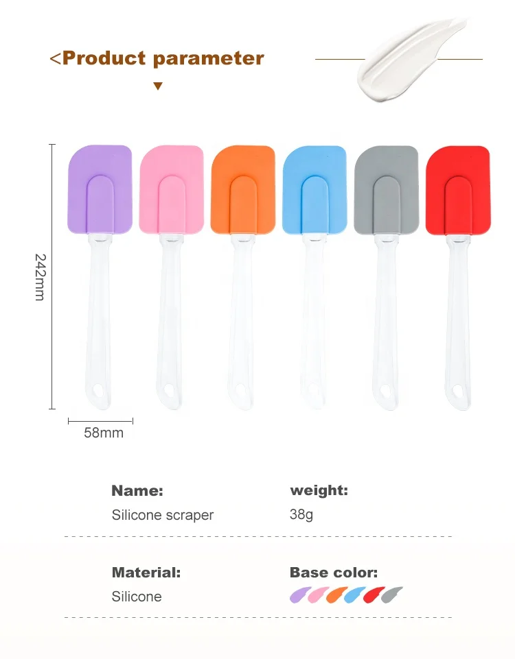 Factory Custom Plastic Handle Kitchen Baking Scraper Cake Cream Printed Silicone Spatulas For Caking