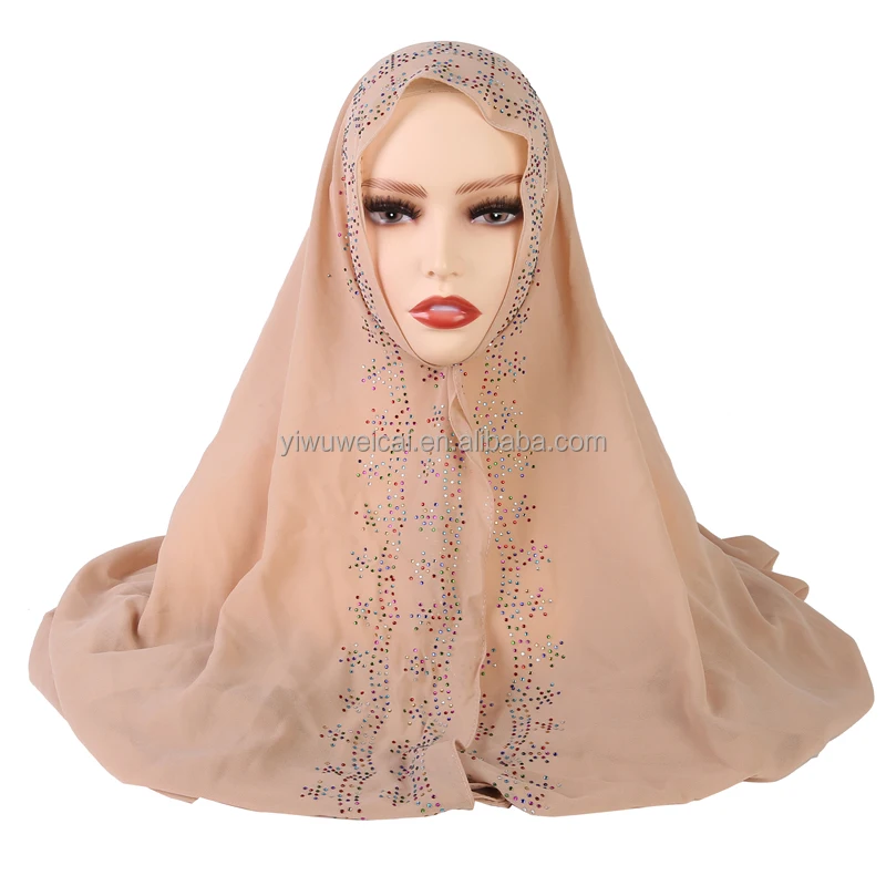 Новый модный роскошный мусульманский шифоновый головной платок шарф с жемчугом женский головной платок