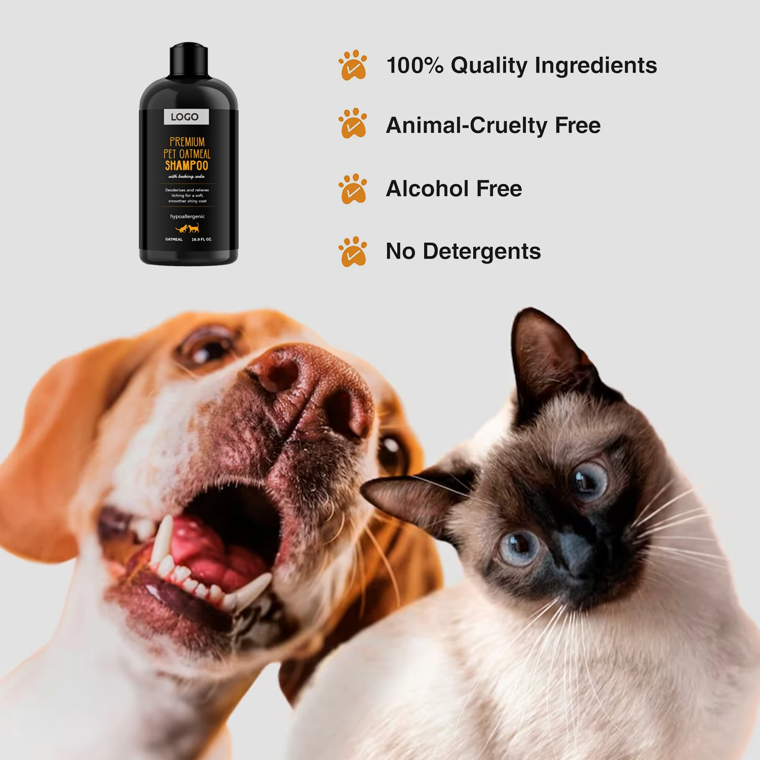 Custom Logo Natural Oatmeal Anti Itch Grooming Pet Shampoo Organic Smelly Puppy Dog Cat Wash Shampoo