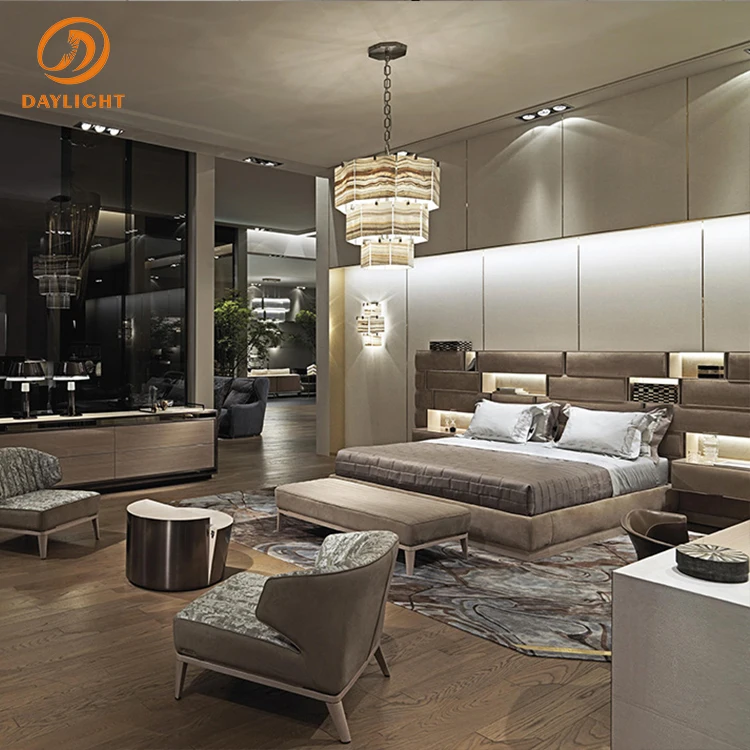 chinese foshan factory customized platform brown beds leather wooden frame furniture