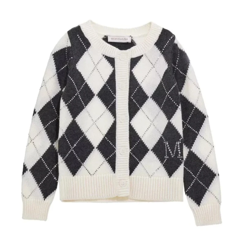 OEM factory customization Kids knitting Sweaters child Argyle Pattern Button Through Plus Size Cardigan for boys