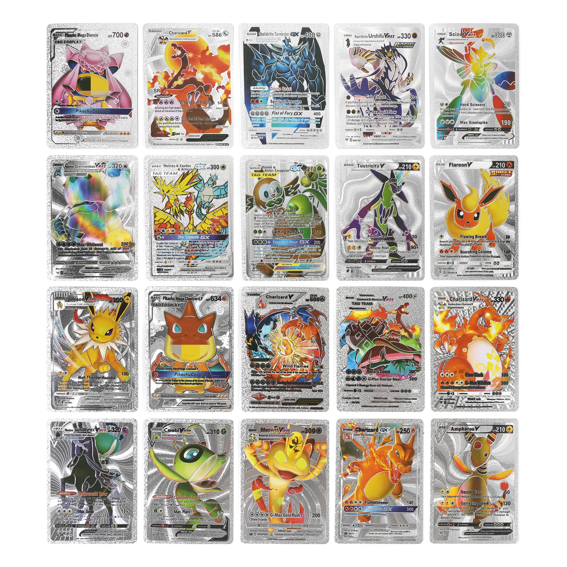 Wholesale Popular 55pcs/box Foil Poke Mon Card English French Spanish Germany Gold Foil Pokemoned Game Card