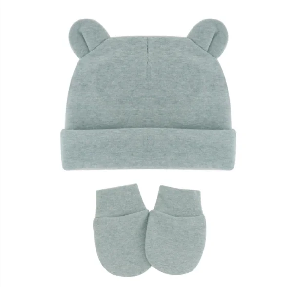 Cute Bear Ear Newborn Baby Beanie Gloves Set Cotton Knitted High Elastic Infant Warm Baby Hat for 0-12 Month