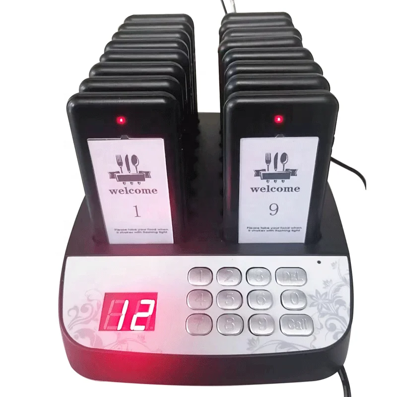 pager system restaurant desktop vibration LED red or blue flashing 16 pager food buzzer wireless Restaurant pagers
