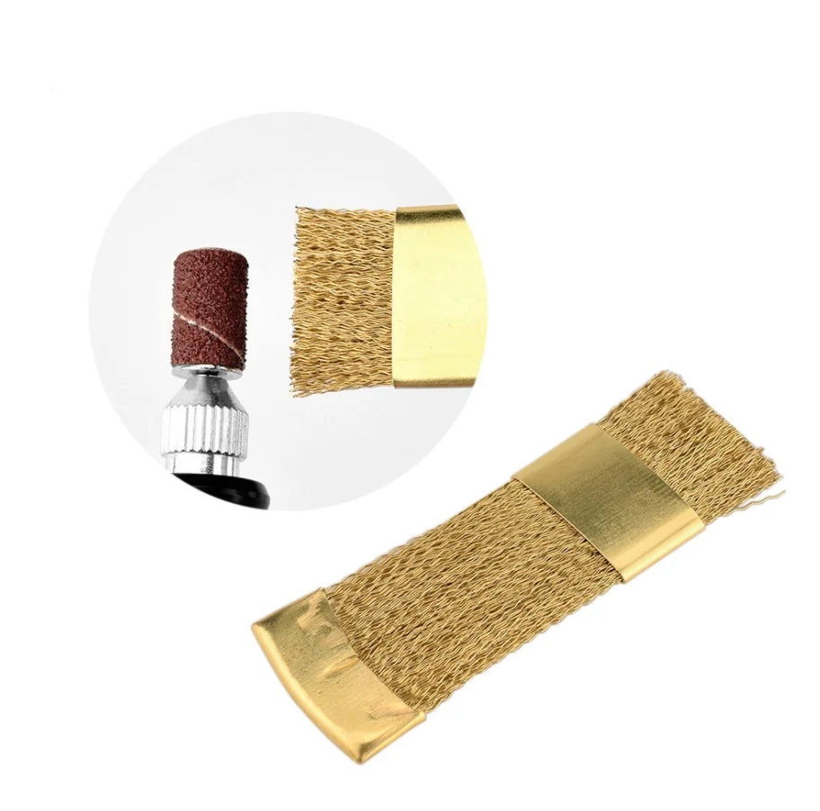 Nail Art Sanding Ring Copper Wire Brush Polishing Head Crevice Cleaning Flat Brass Wire Brush Nail Drill Bit Dust Cleaning Brush