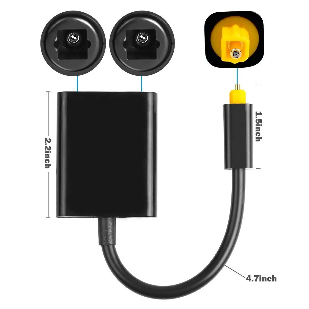 GY02 Adapter 1 input 2 Output Dual Port Toslink one divide into two Audio patch cord Splitter Optical Fiber Audio Cable