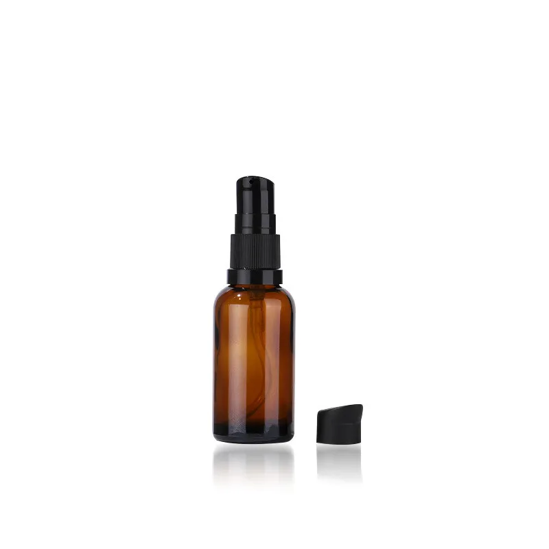 5ml 10ml 30ml 50ml 100ml Skin Care Serum Cosmetic Essential Oil Pump Glass Bottle With Black Lid
