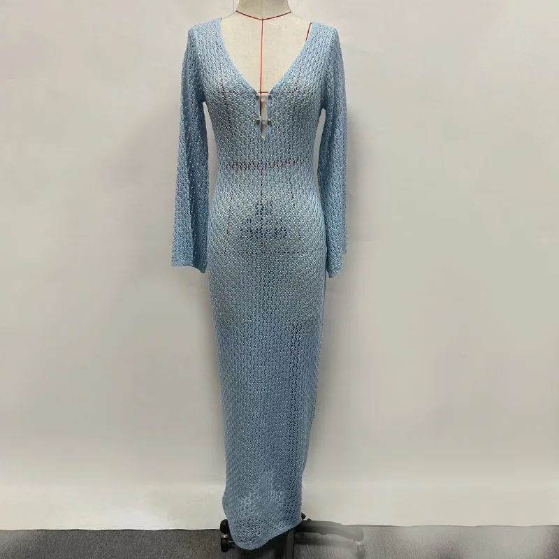 FRX DR03A Summer Women Ladies Sexy Hollow Out Beach Cover Up Dresses Knit Custom Crochet Maxi Midi Dress