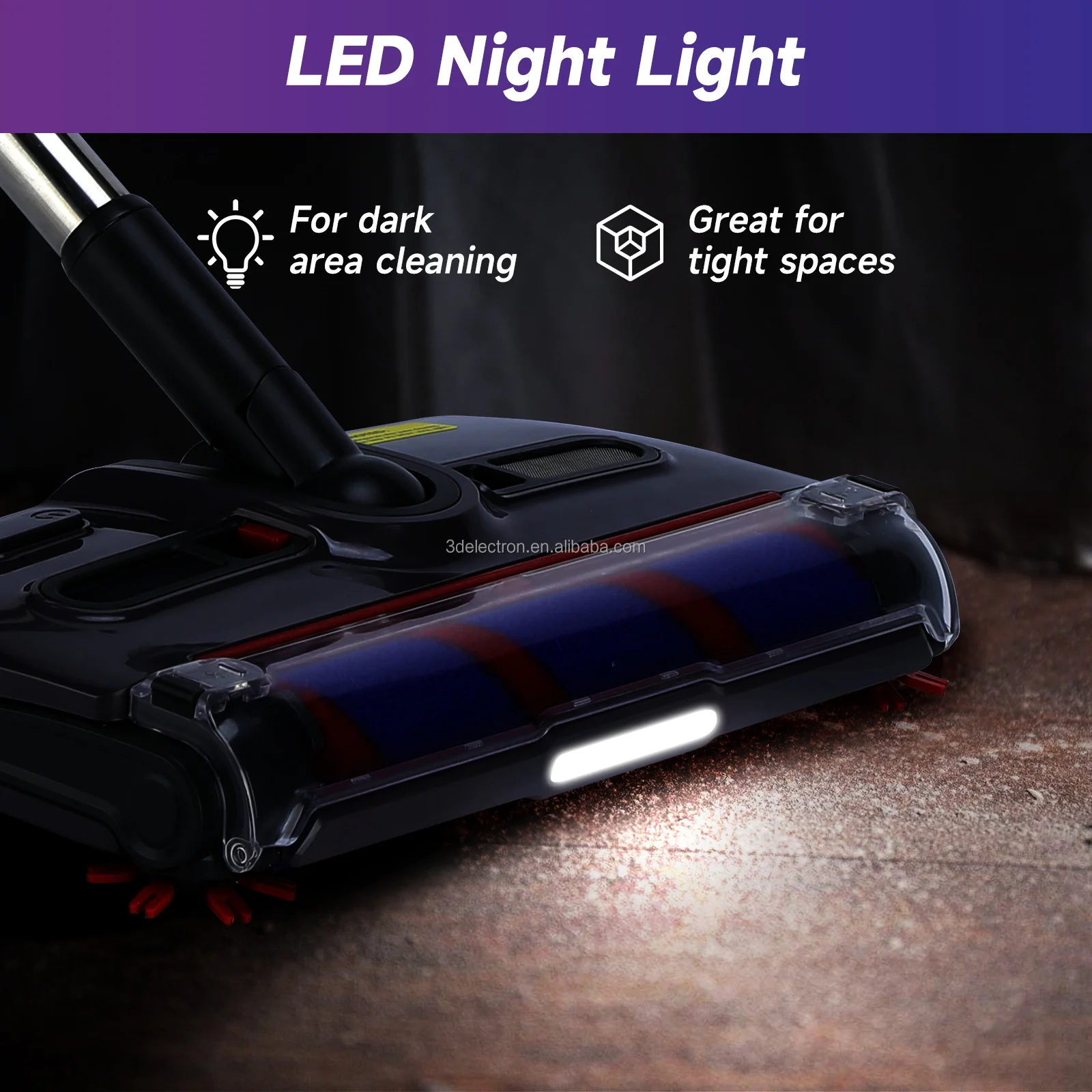 Powerful Rechargeable Cordless Electric Sweeper, Swivel Cordless Sweeper Wireless Floor Carpet Sweeper with LED Light