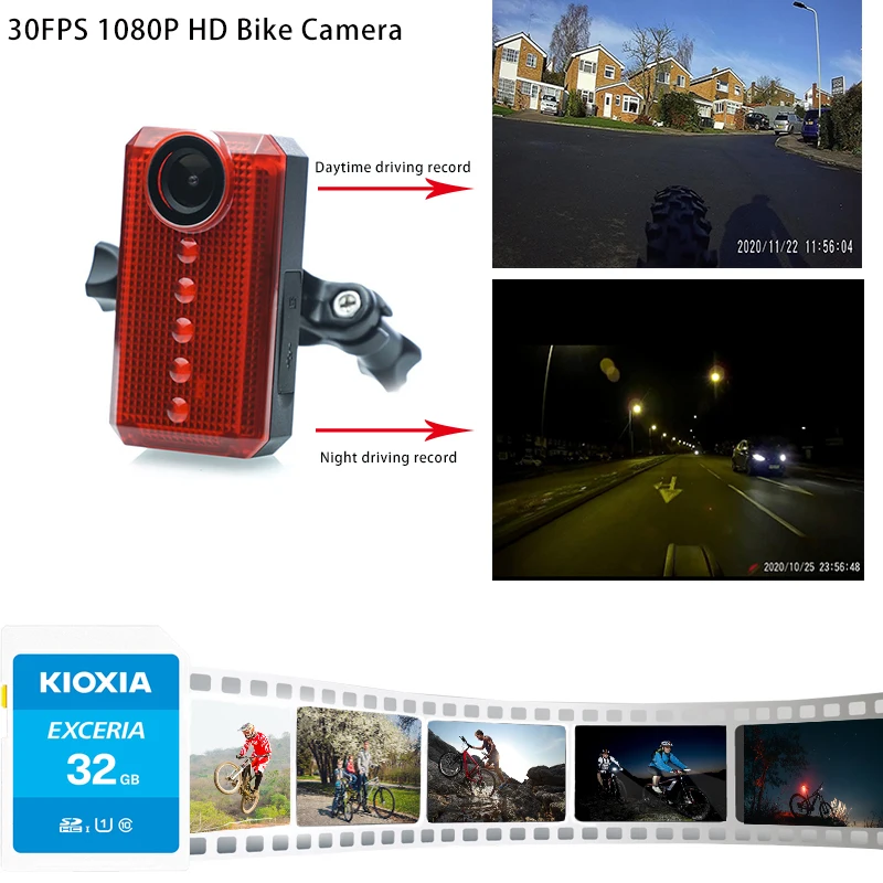 HD 12MP Bicycle Rear View Camera LED Tail Light WiFi Night View Mountain Bike Camera Waterproof Steel Construction Power Battery