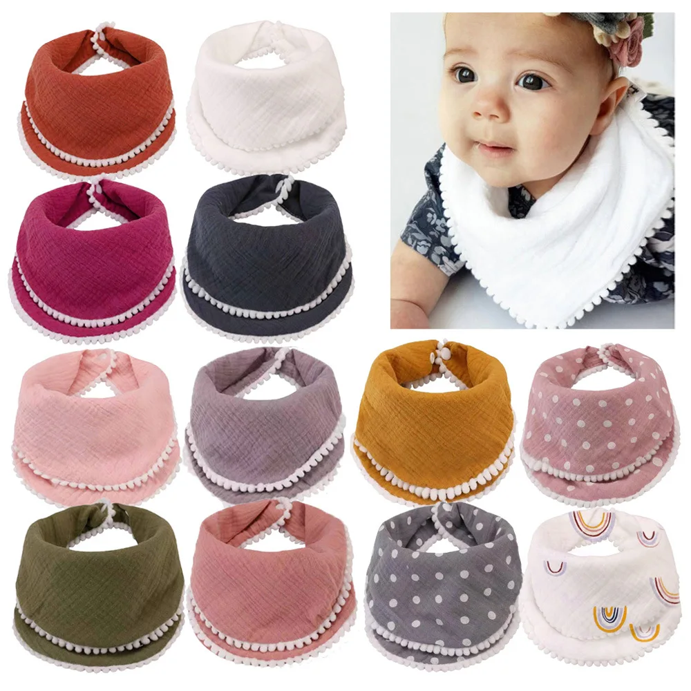 Baby Bandana Drool Bibs Muslin Cotton Toddler Bibs Unisex Teething  pom pom Bibs