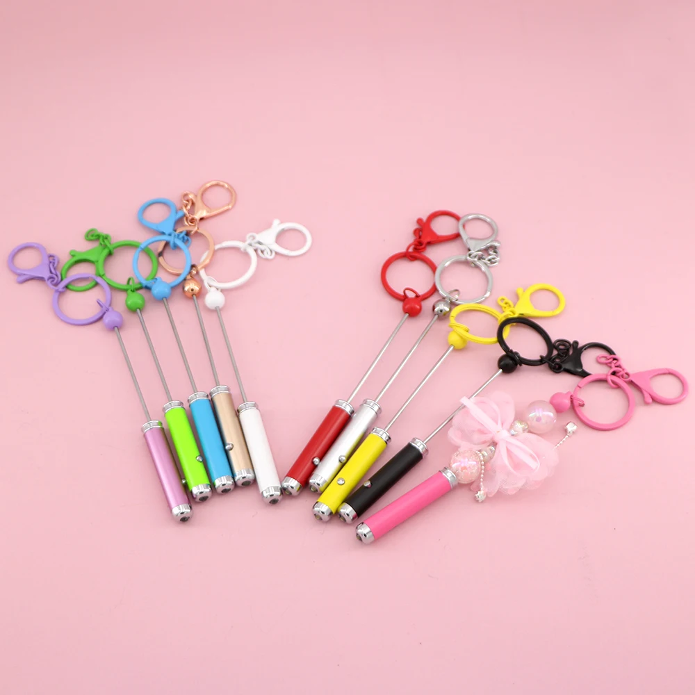 Novelty Fancy Beadable Flashlight Keychain Add Focal Beads Bar Blank DIY Handmade LED Lamp Beaded Bar Keychain with LED