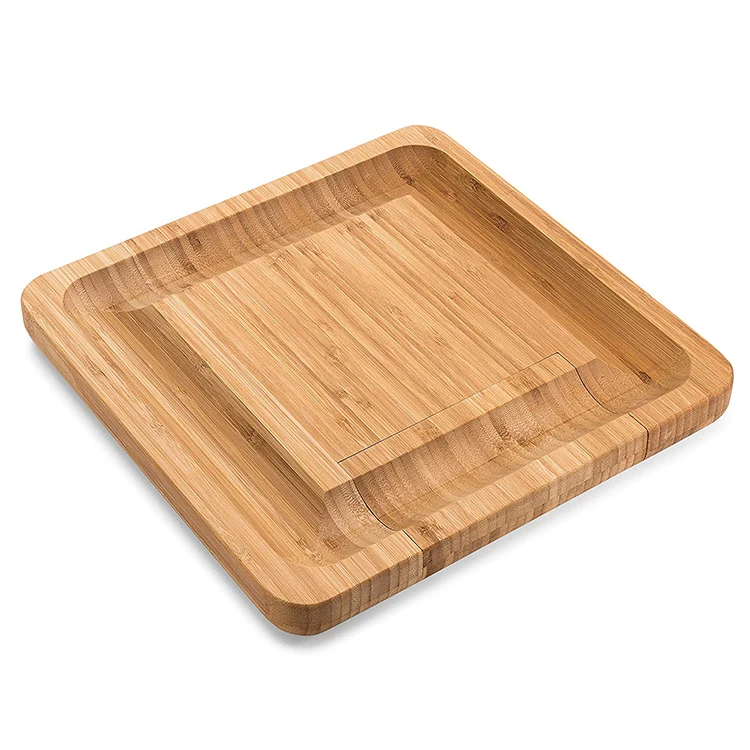 Bamboo cheeseboard set with four sets of knives and cheese boardSquare multifunctional drawer