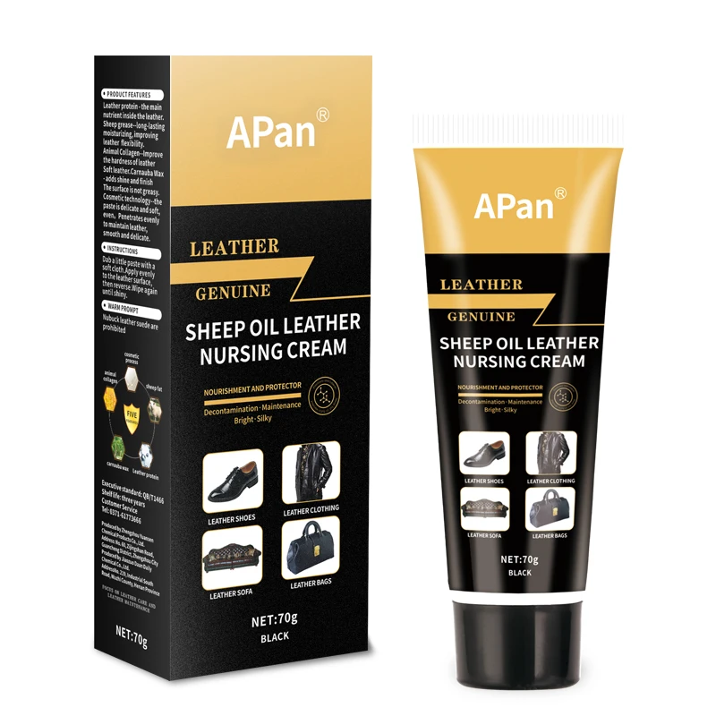 Black shoe polish cream with mink oil Brazilian carnauba wax paraffin  lanolin round sealed jar brown neutral white leather care