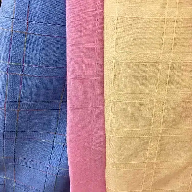 Factory wholesale yarn-dyed jacquard plaid cotton linen fabric pure manufacture for home textile