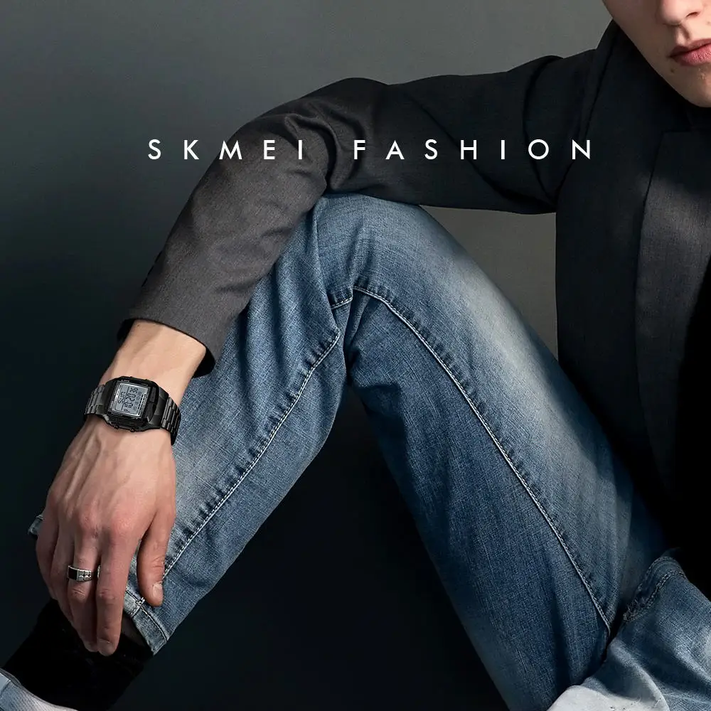 1381 Men Digital Stainless Steel Watch Week Date Alarm Luminous Countdown Watch for Men
