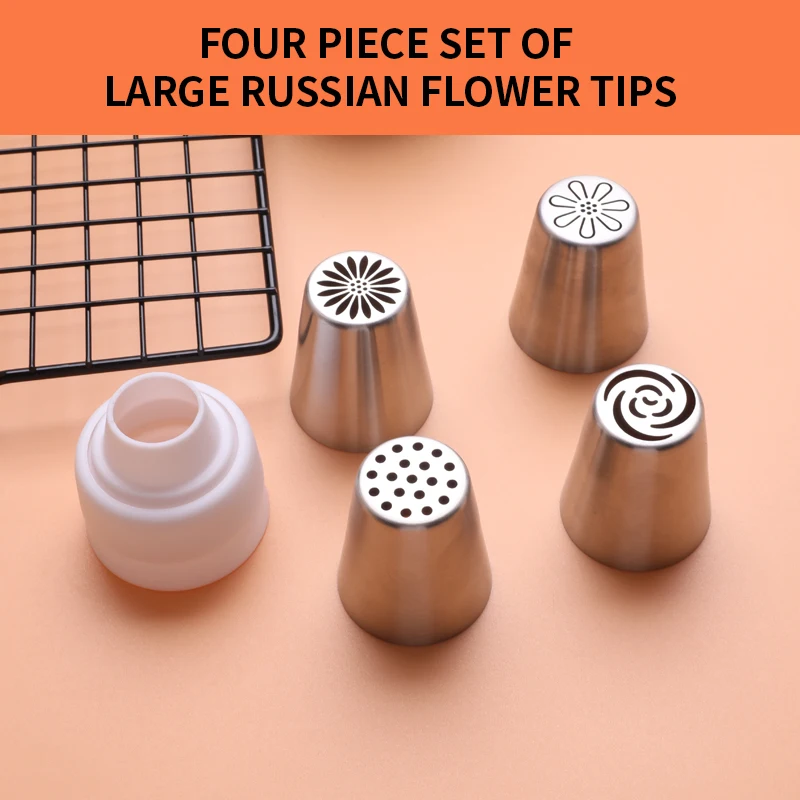 Cupcake Decorating Tips Set 4pcs Large Nozzle with Converter Russian Piping Tips