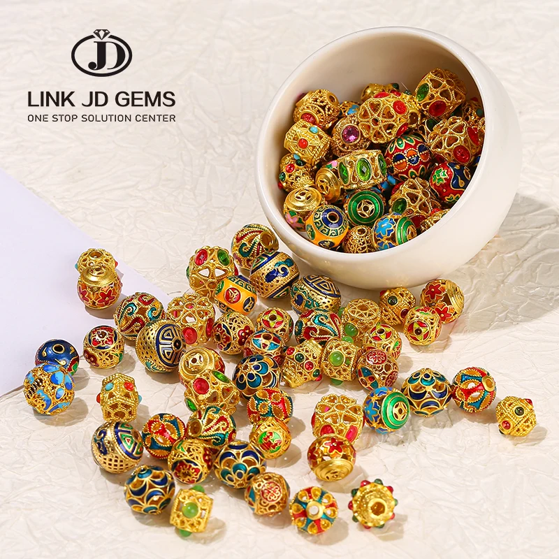 JD 10pcs/Lot Handmade Jewelry Accessories Ancient Gold Color Plated Drip Oil Cloisonne Copper Spacer Charm Beads or Jewelry Mak
