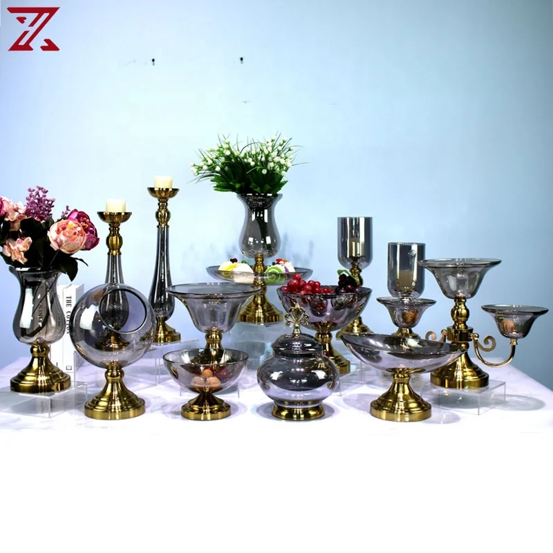 Nordic modern mini small metal base glass flower vase high quality centrepiece cup shape vase