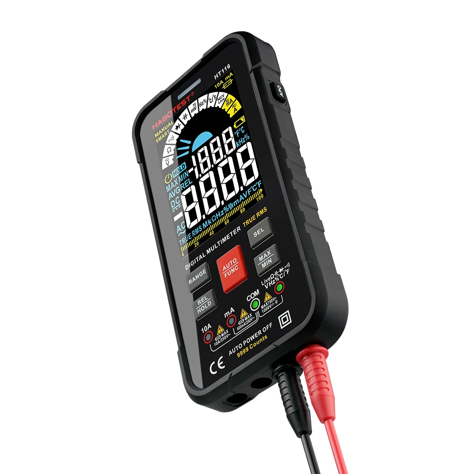 Phone Type High-value Smart Digital Multimeter 10000 Counts AC DC Voltage Resistance Continuity Testing HABOTEST HT116
