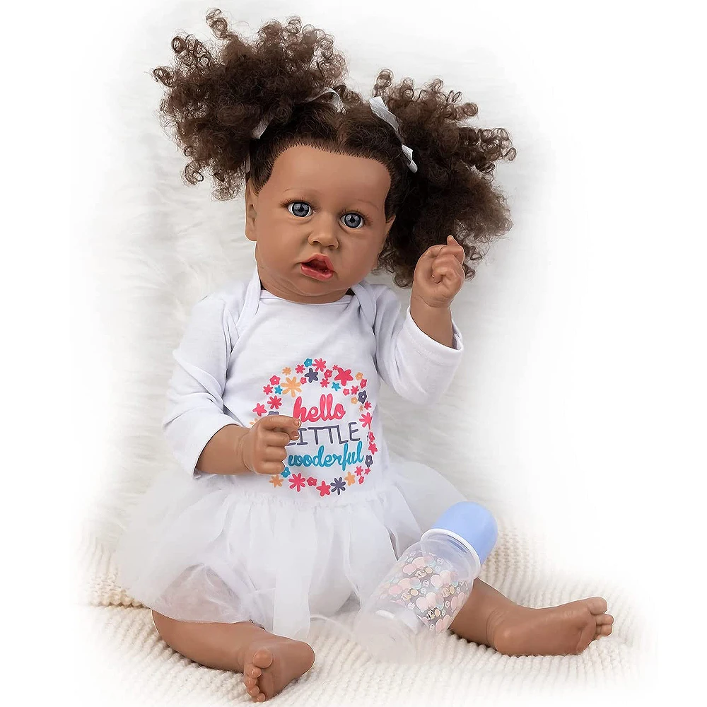 Wholesale 22 inch Fashion Baby Reborn Doll America Girl Africa Black Love Baby Doll For Kid Rebirth Silicone Toy