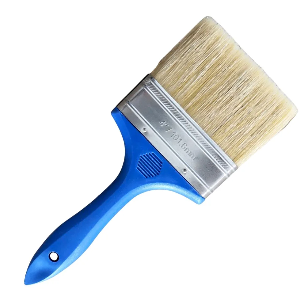 customized 4inch 50%white pig hair 50% polyester blue plastic handle paint brush