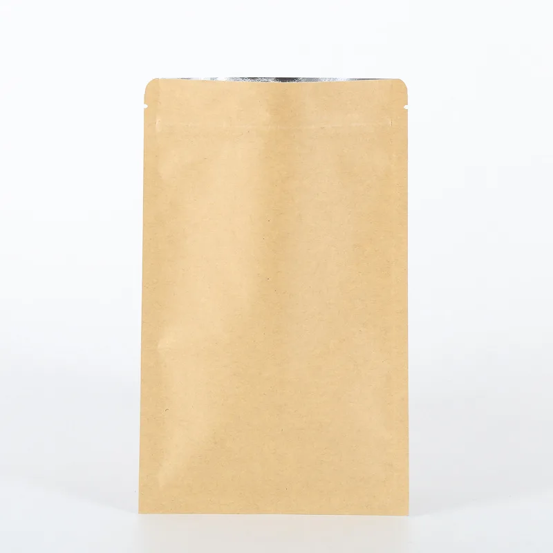 Three side sealing kraft paper bag with ziplock for coffee bean packing