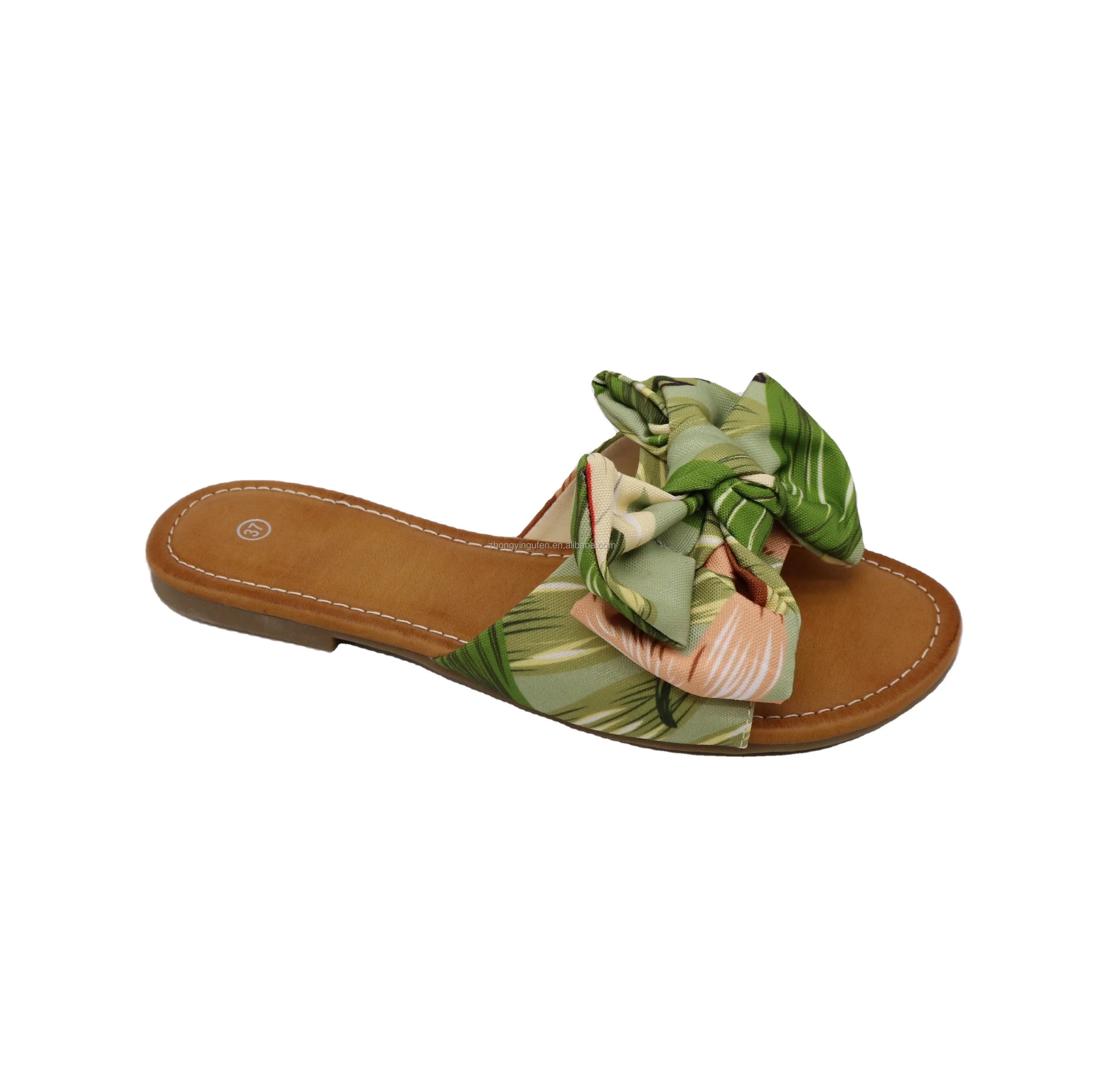  new summer lady flat slippers Cotton Fabric with bowknots upper women beach style for