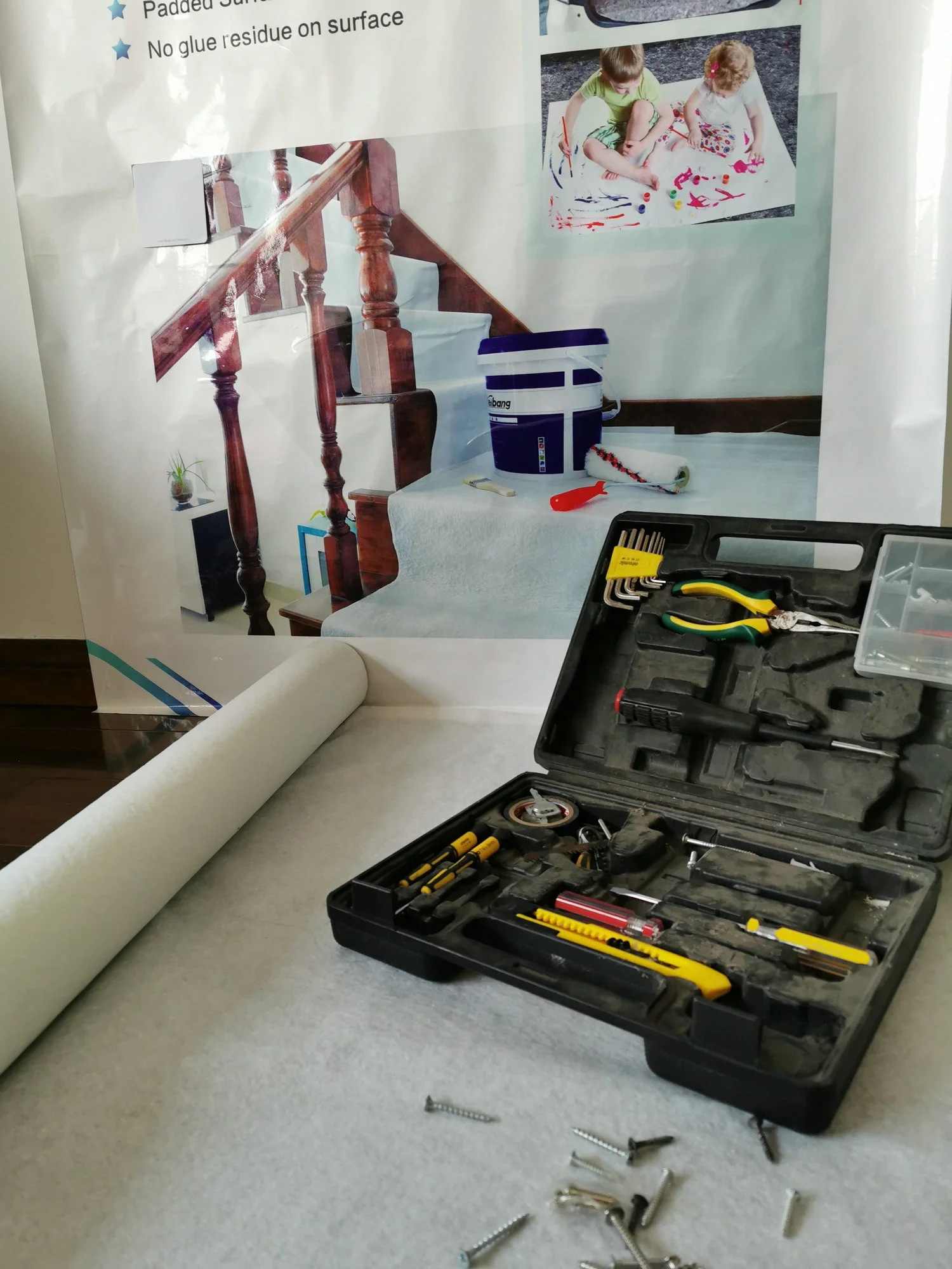 Hot sale 160g 1*25m  Self adhesive Floor protection felt Roll  paint cover fleece floorliner paint protection