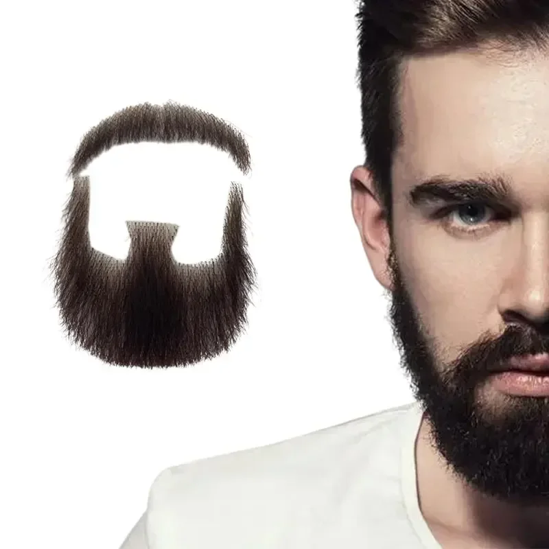 100 Percent Human Hair Black Goatee Fake Beard Lace Invisible Party Movie Makeup Cosplay