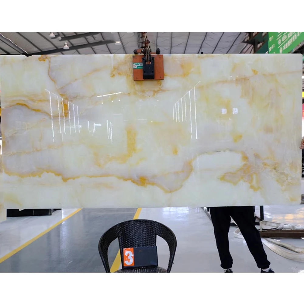 AST OEM/ODM Natural Honed Stone Luxury Afghan Natural Transparent Backlit Yellow flower ice jade Onyx Slabs for Indoor Design