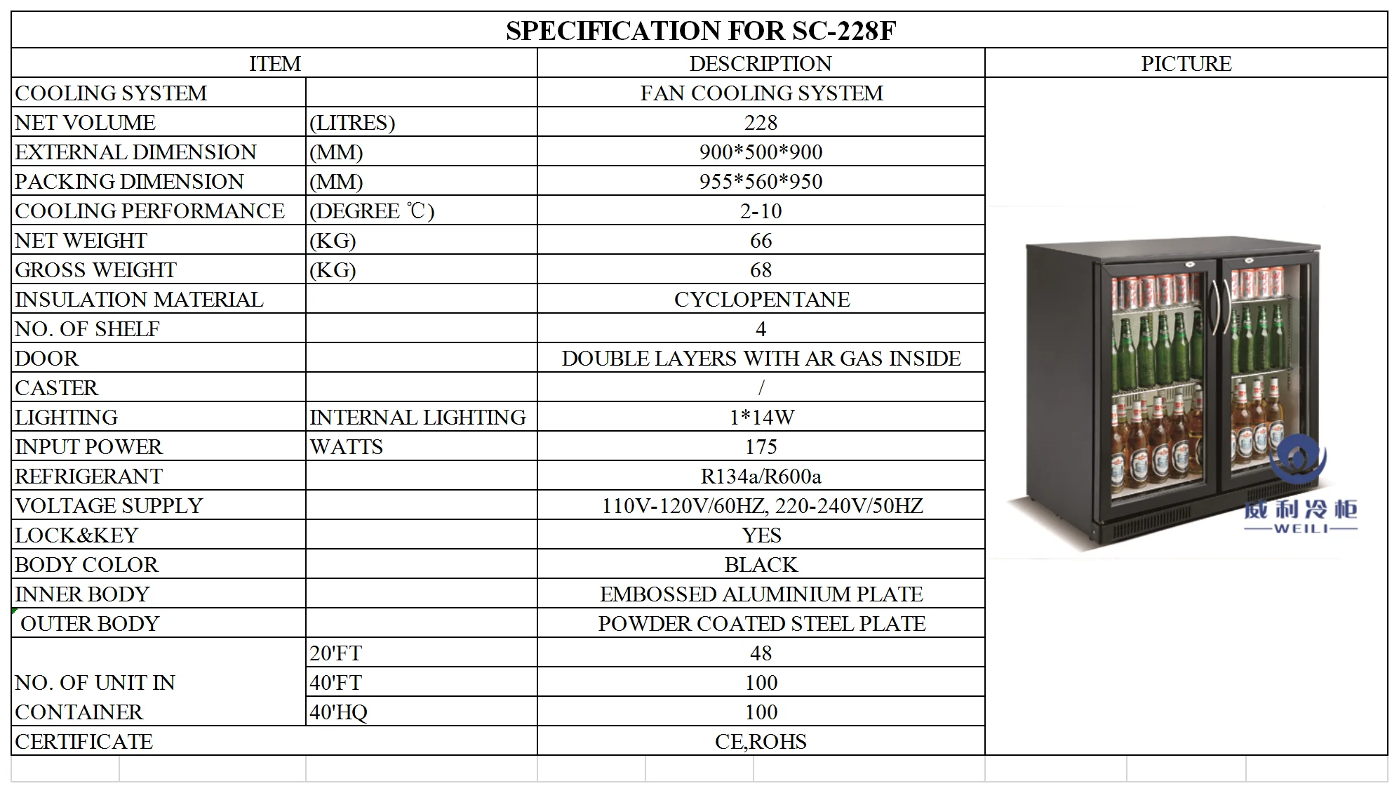Manufacturer wholesale bar showcase Beer Fridge double glass door Commercial Refrigerator stainless steel back bar cooler