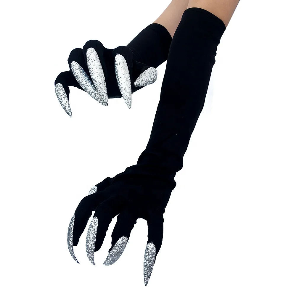Halloween Long Nail Witch Gloves Cosplay Performance Prop Costume with Claw Ghost Gloves