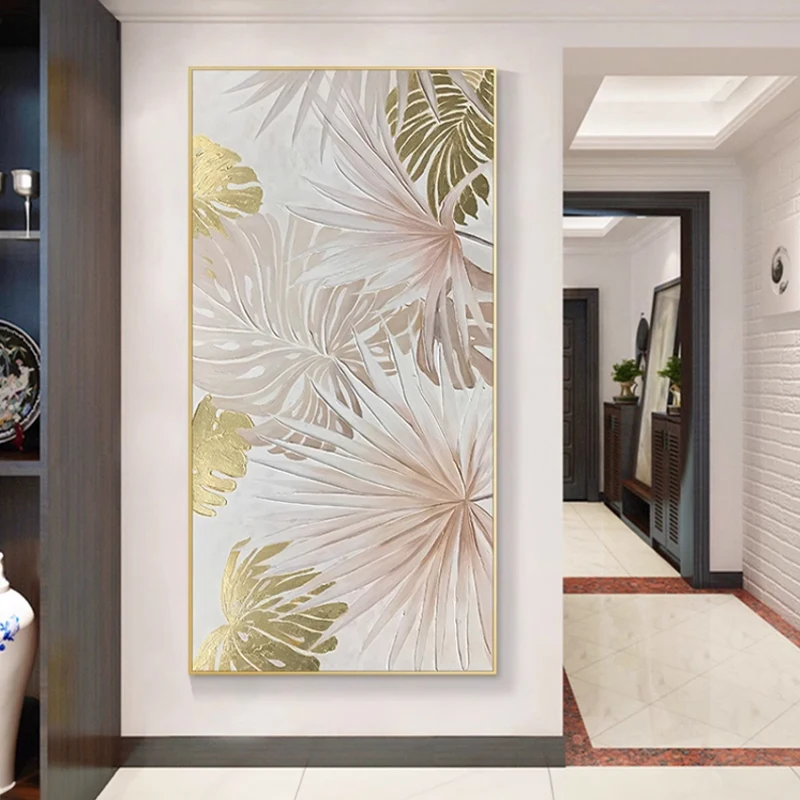 Home Decor Living Room Art Canvas Decorative Golden Leaf Wall Art Abstract Gold Foil Canvas for Sofa Background Wall