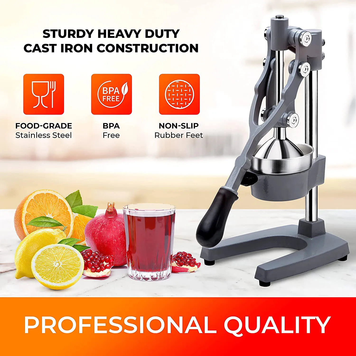 Amazon Hot Sale Metal Lemon Squeezer Stainless Steel Premium Manual Orange Juicer Cast Iron citrus Squeezer Press