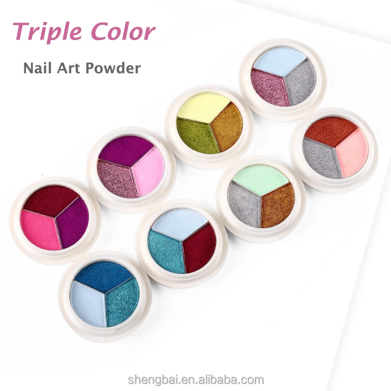 
OM Box Triple Color Laser Chrome Glitter Aurora Mirror Design Acrylic Powder Nail Art Decoration Nail Powder 