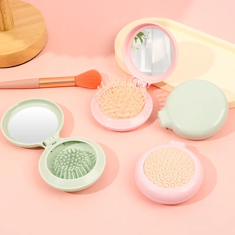 Hot Sale Portable  Detangling Air Cushion Comb Mini Folding Airbag Massage Round Travel Hair Brush Comb With Mirror
